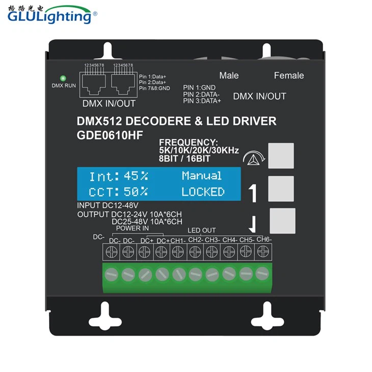 Αποκωδικοποιητής DMX 6 καναλιών υψηλής συχνότητας με οθόνη-